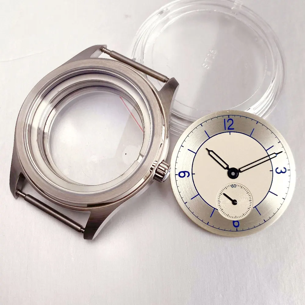 Stainless Steel 38mm Watch Case For Sea-gull ST1701 Movement Watch Men Glass Back 31mm Cream Dial Blue Hand Accessories Part
