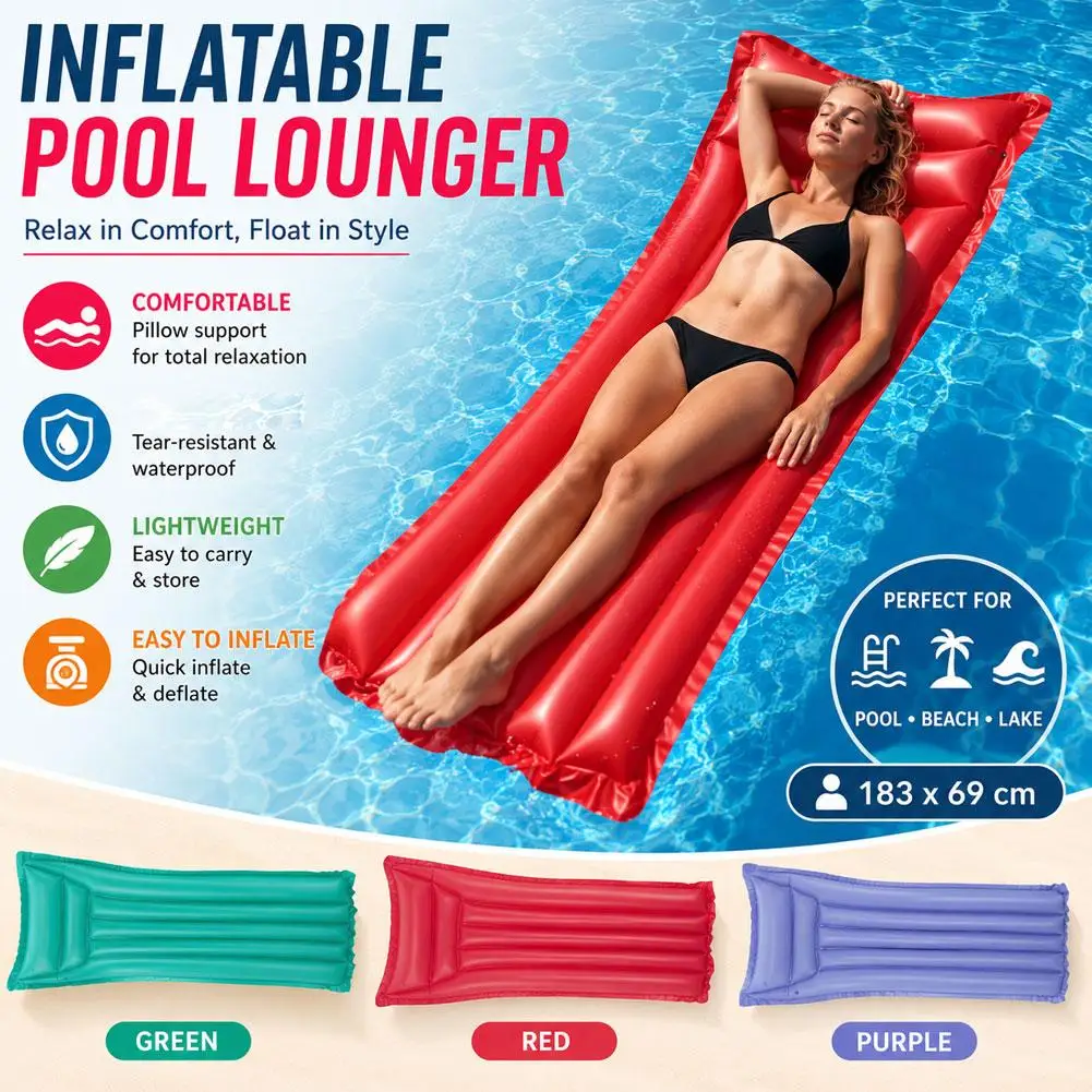 1pc Swimming Pool Float with Random Color Inflatable Air Mattress Summer Outdoor Pool Water Sports Party Floating Lounge Chair