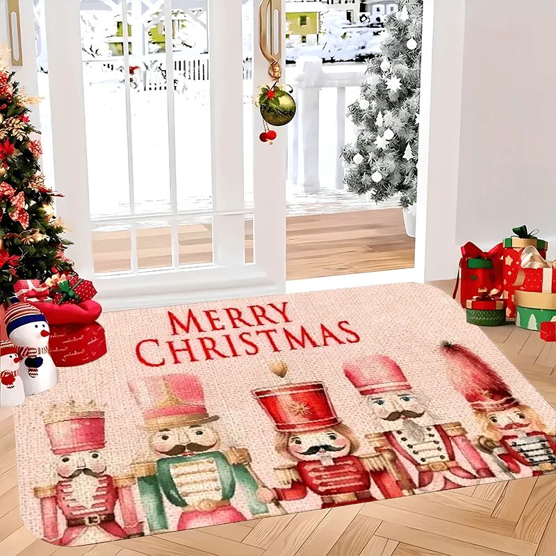 VIKAMA Christmas Nutcracker Doormat Merry Christmas Non Slip Indoor Outdoor Entry Mat Washable Festive Decor Rug Holiday Decor