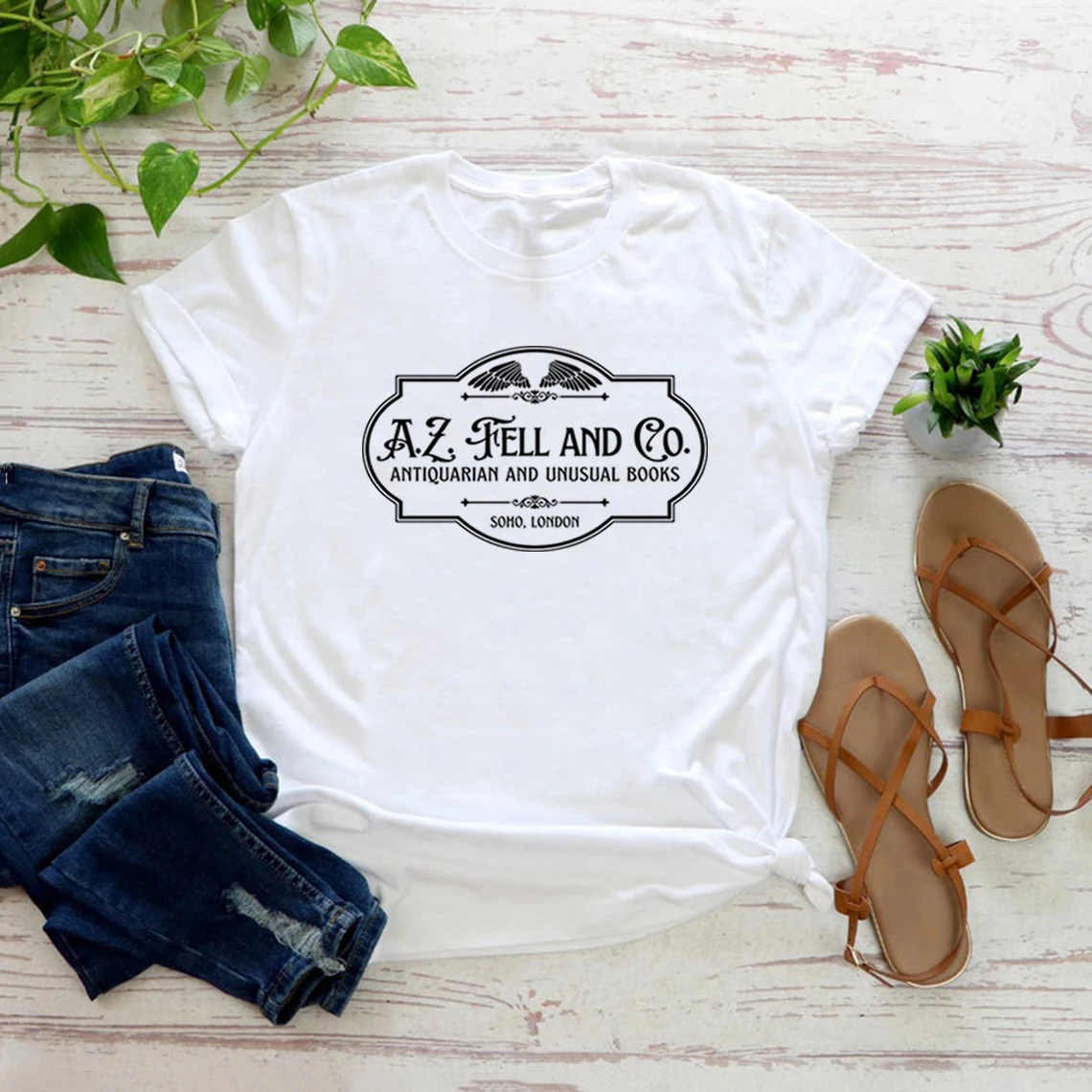 A.Z. Fell and Co Antiquarian and Unusual Books T-shirt Aziraphale Crowley Ineffable Husbands Tshirt Women Graphic T Shirts Top