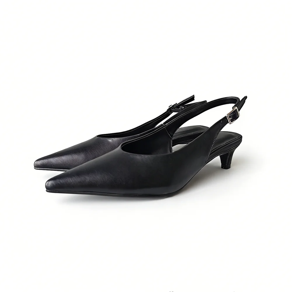 Genuine Leather Slingback Pumps - Pointed Toe Wedding Party Heels
