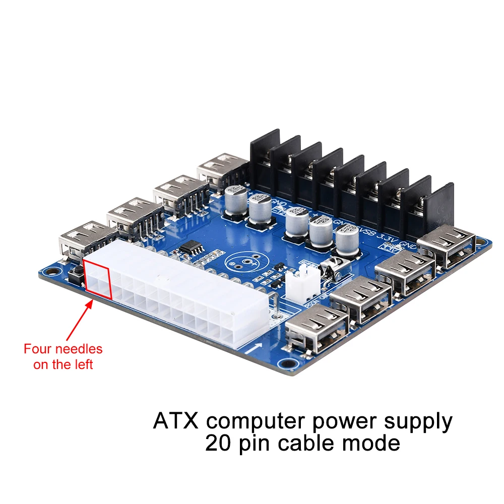 ATX Power Adapter Board com ou sem Case, 5V, 2A, 8 USB Charging Desktop, Função de Detecção Infravermelha, 20 Pin, 24 Pin
