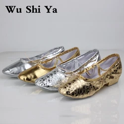 Dance shoes for female teachers with heels slippers shoes adult soft soles gold and silver heels ethnic belly ethnic dance shoes