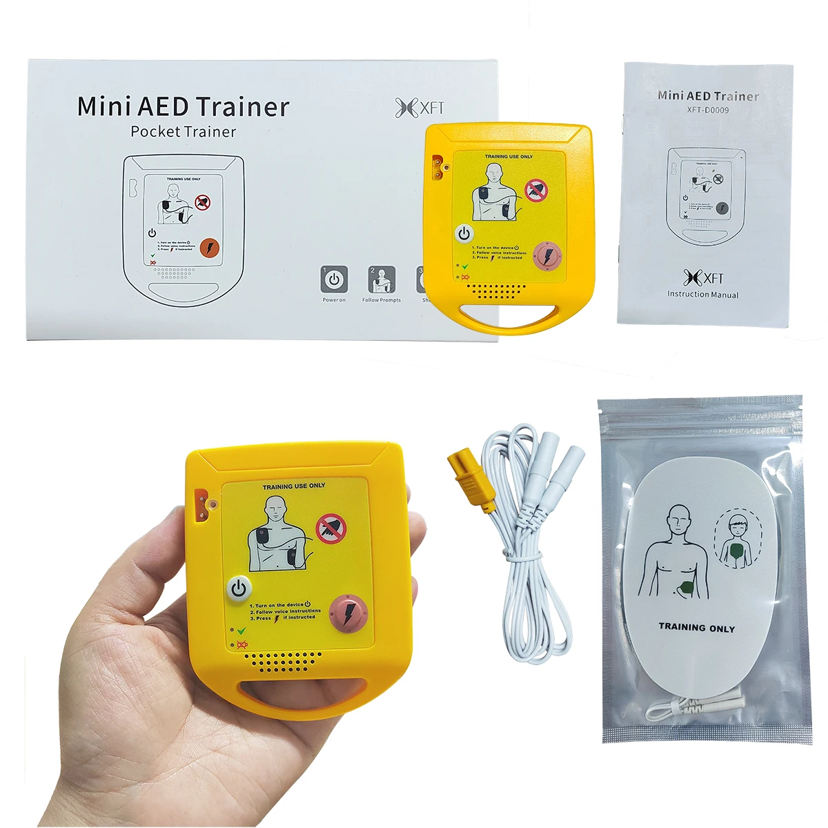 Dispositivo de entrenamiento AED para reanimación cardiopulmonar, entrenador automático con voz opcional (inglés/español/francés/portugués), primeros auxilios