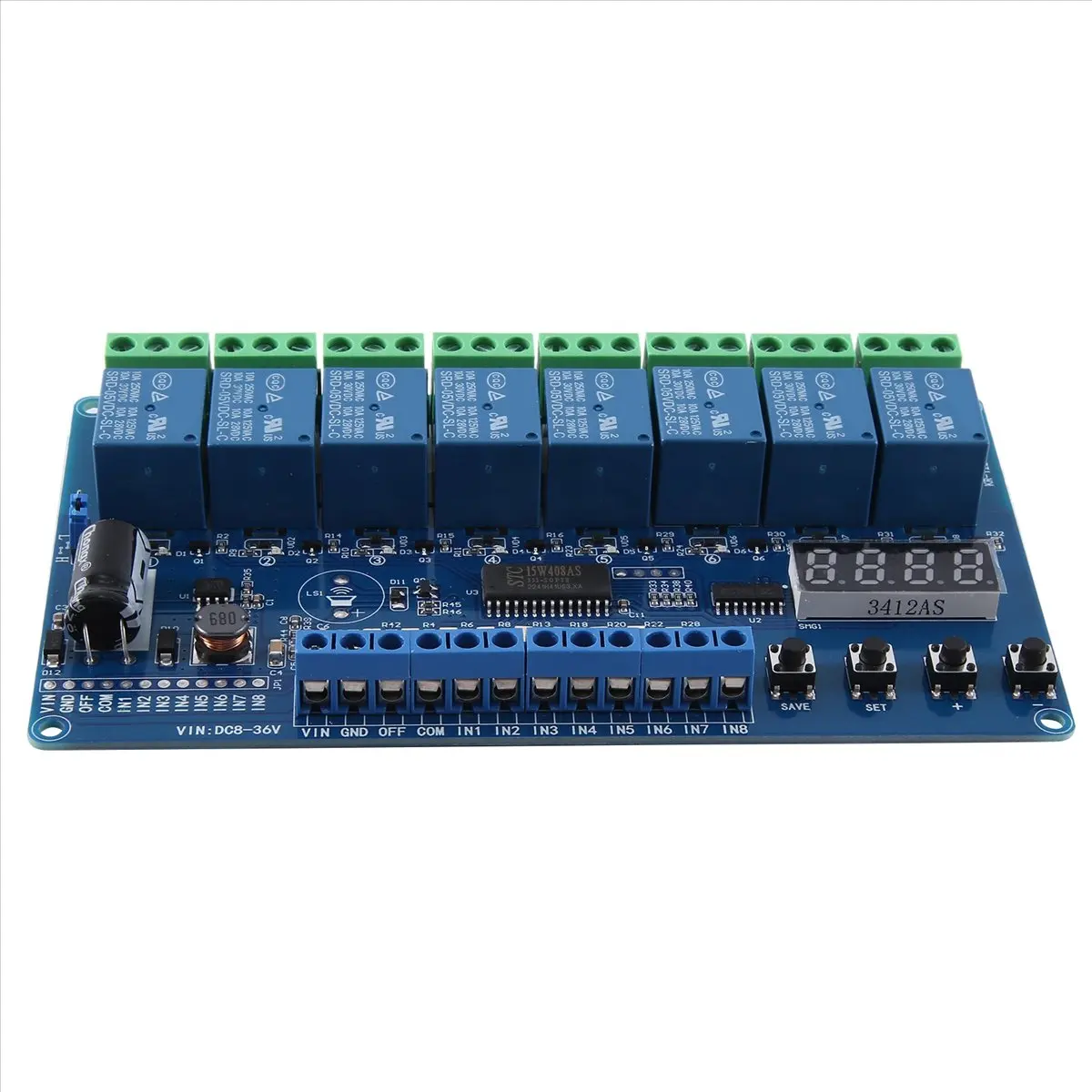 |Modernbuy|Dc 8V-36V 8-Channel Multifunction Time Delay Relay Interface Board Module with Light Couple Red Display