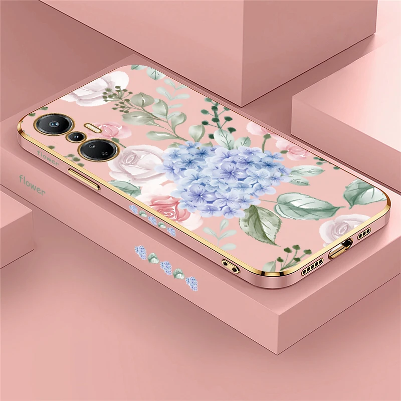 Shockproof Soft Phone Case For Infinix Hot 12 12i 11S 10 Lite 10i 10S NFC 10T 8 9 11 Play Flower Print Plating Silicone Cover