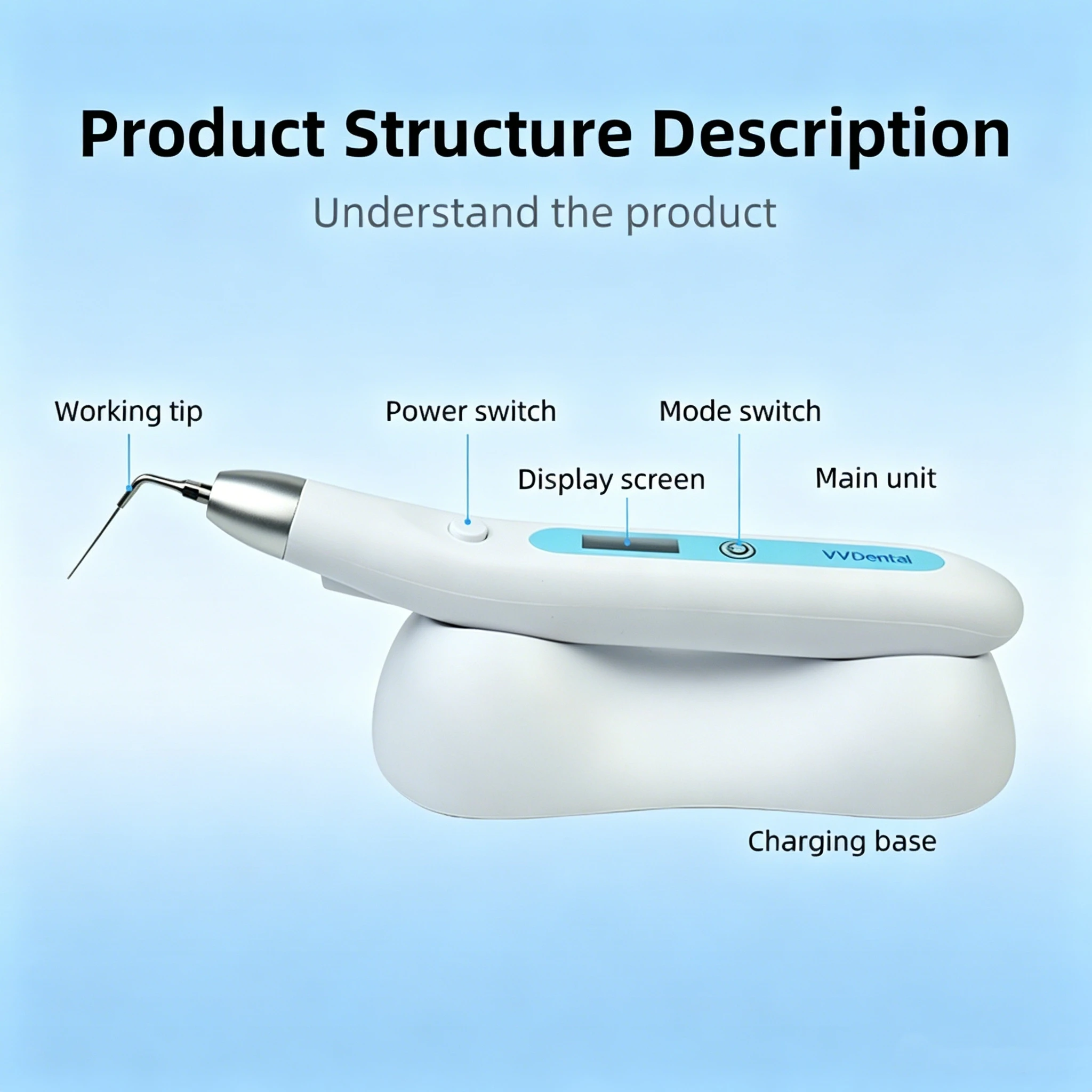 VVDental Ultrasonic Endo Activator With Lighted Handle Sonic Irrigator For Root Canal Cleaning Calcified Stain Endo Ntic Tool