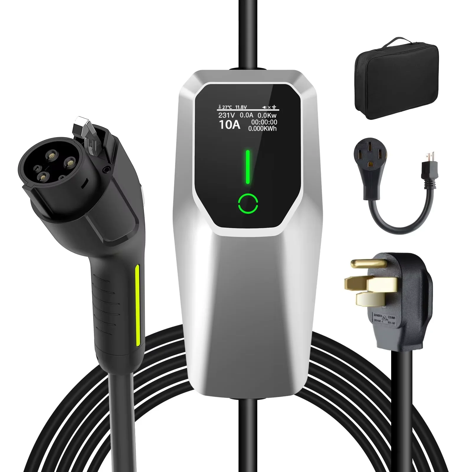 Junsun Portable Level 1 and Level 2 EV Charger 240V 32A (7.68kw) with 26ft Charging Cable NEMA 14-50 5-15 for SAE-J1772 Electric Vehicles Charging Station