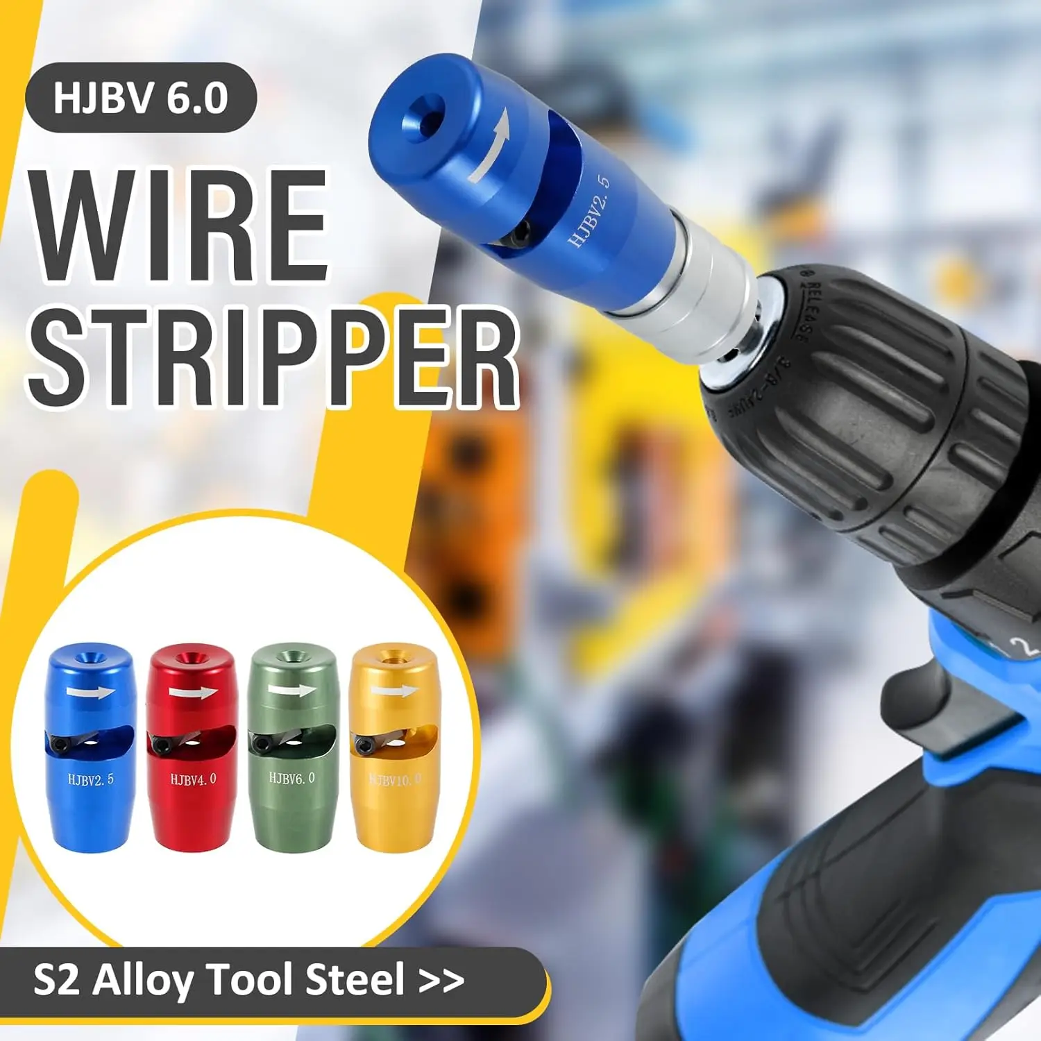 4 Pcs Wire Stripper for Drill,  Drill Wire Stripper,  Wire Stripper Cable Peeling, 2.5/4/6/10 Wire Stripping Tool, Power Drill W