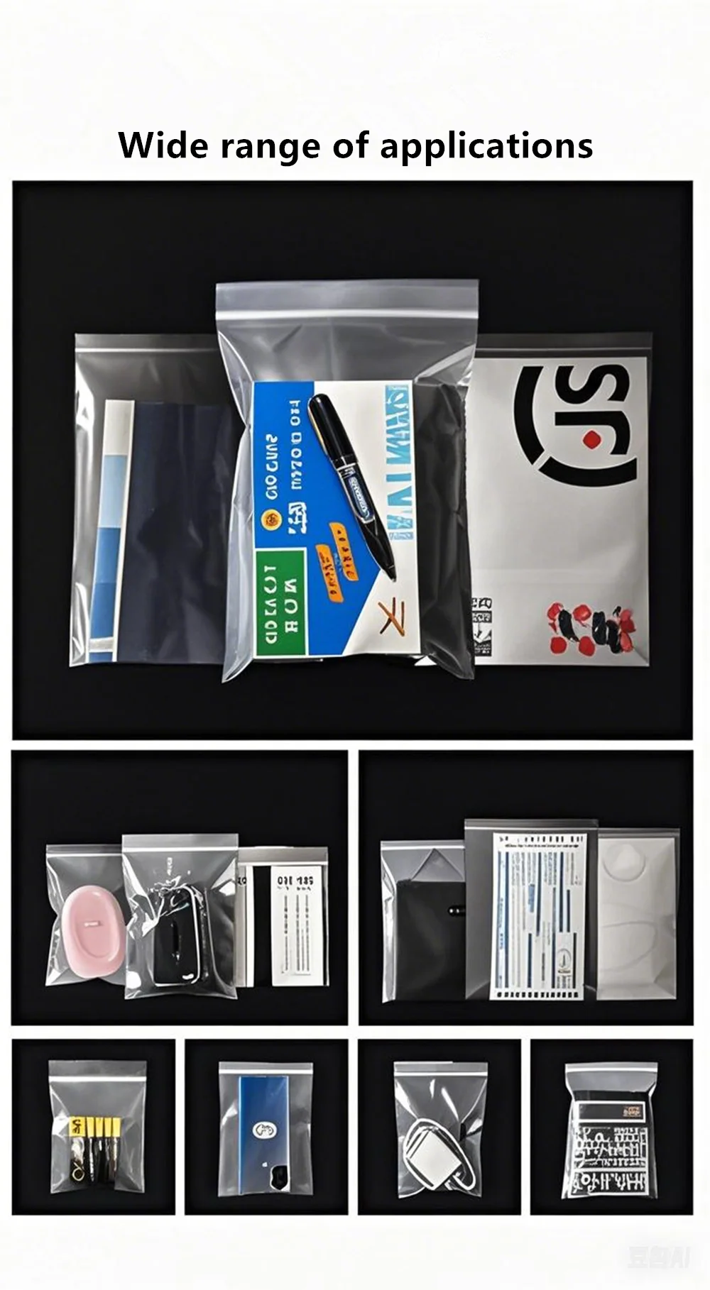 100 Stück durchsichtige, verdickte PE-Selbstversiegelungsbeutel, wiederverschließbare Zip-Lock-Plastikbeutel für Snacks / Kleidung / Reisen / Buchverpackungen – Detail 10