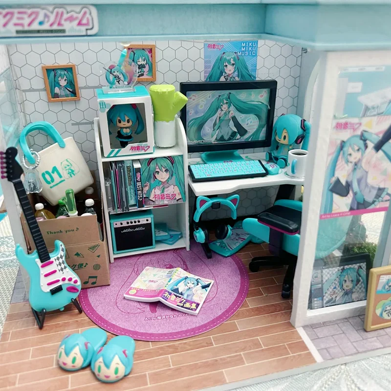 Re-Ment Hatsune Miku Karaokê Anime Estatuetas Conjunto 6pcs Modelo Colecionável Ornamentos Crianças Presente Figuras de Ação Brinquedo
