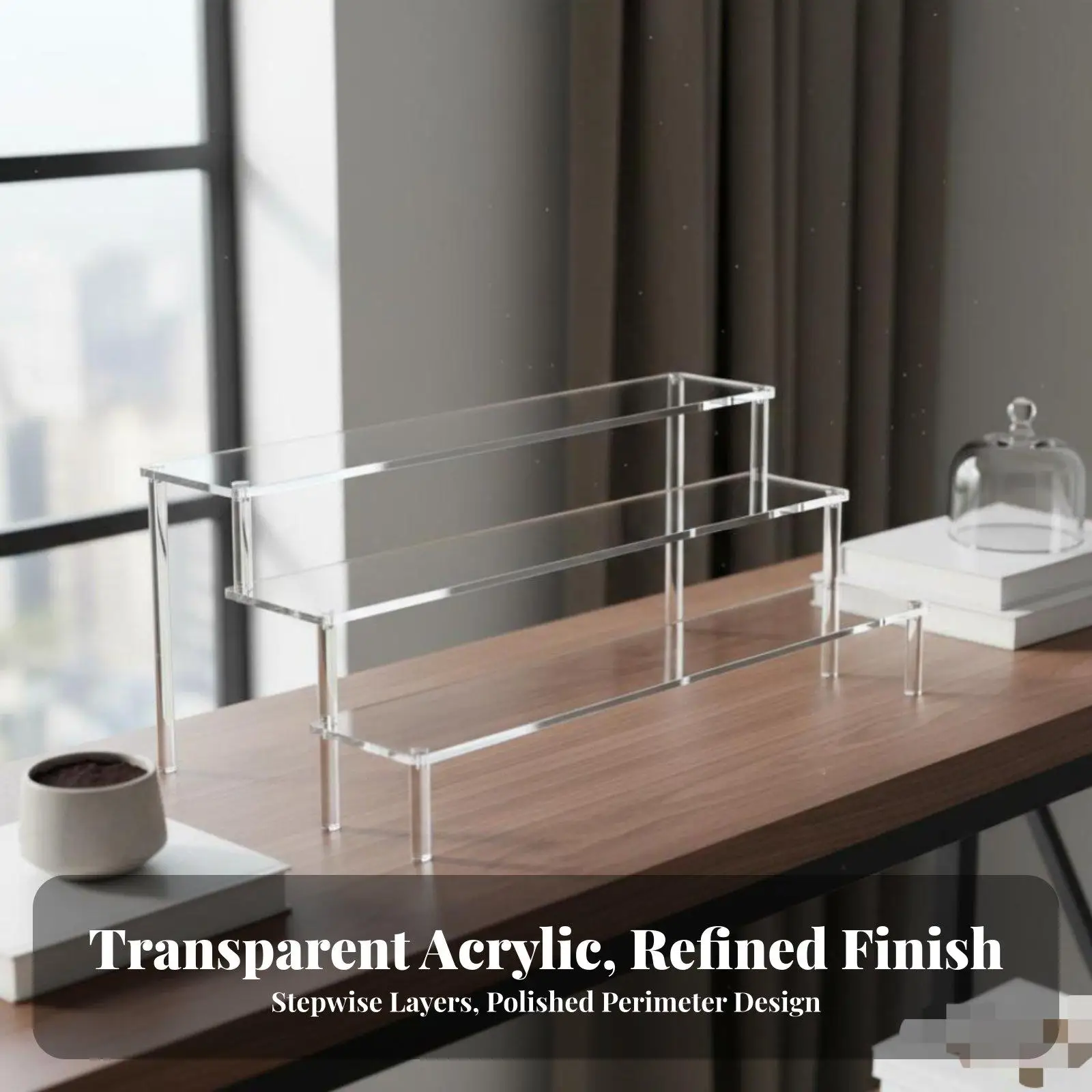 Clear Acrylic Display Riser Shelf for Figurines Collectible Stand Tiered Organizer for Perfume Cosmetics Craft Showcase Storage
