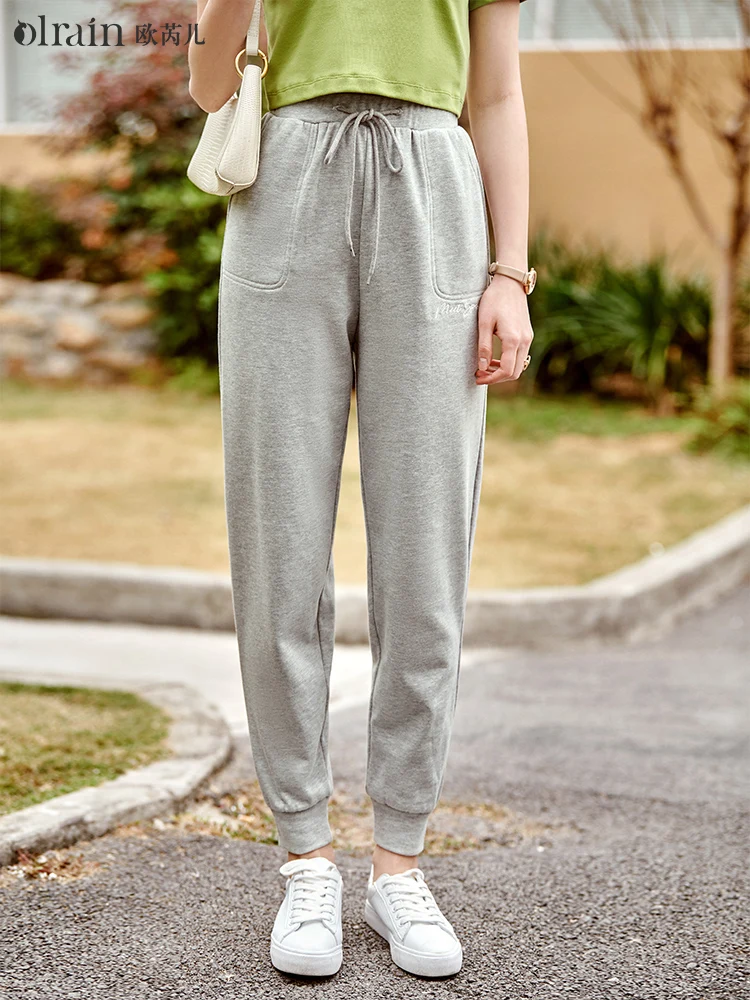 OLrain Women Slacks 2025 Autumn Fashion French Senior Wear Gray Casual Pants Ashion Loose Casual Sports Pencil Pants O21XK38303