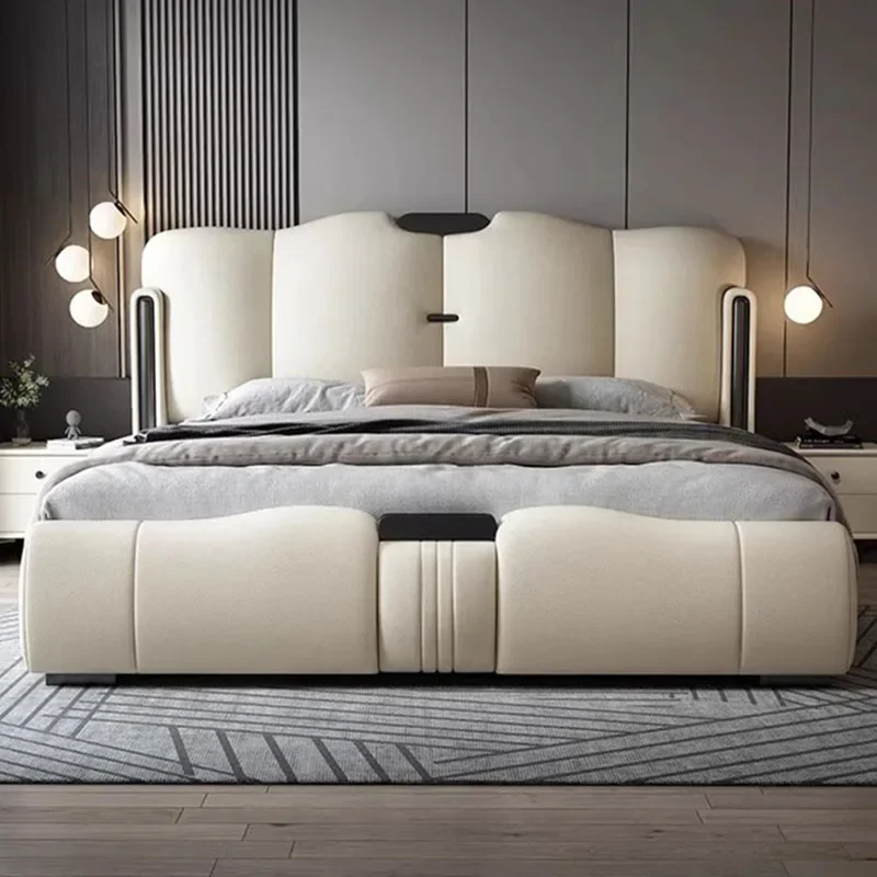 

Nordic Modern Modular Double Bed Aesthetic Luxury High End King Double Bed Frame Genuine Leather Cama Matrimonial Home Furniture