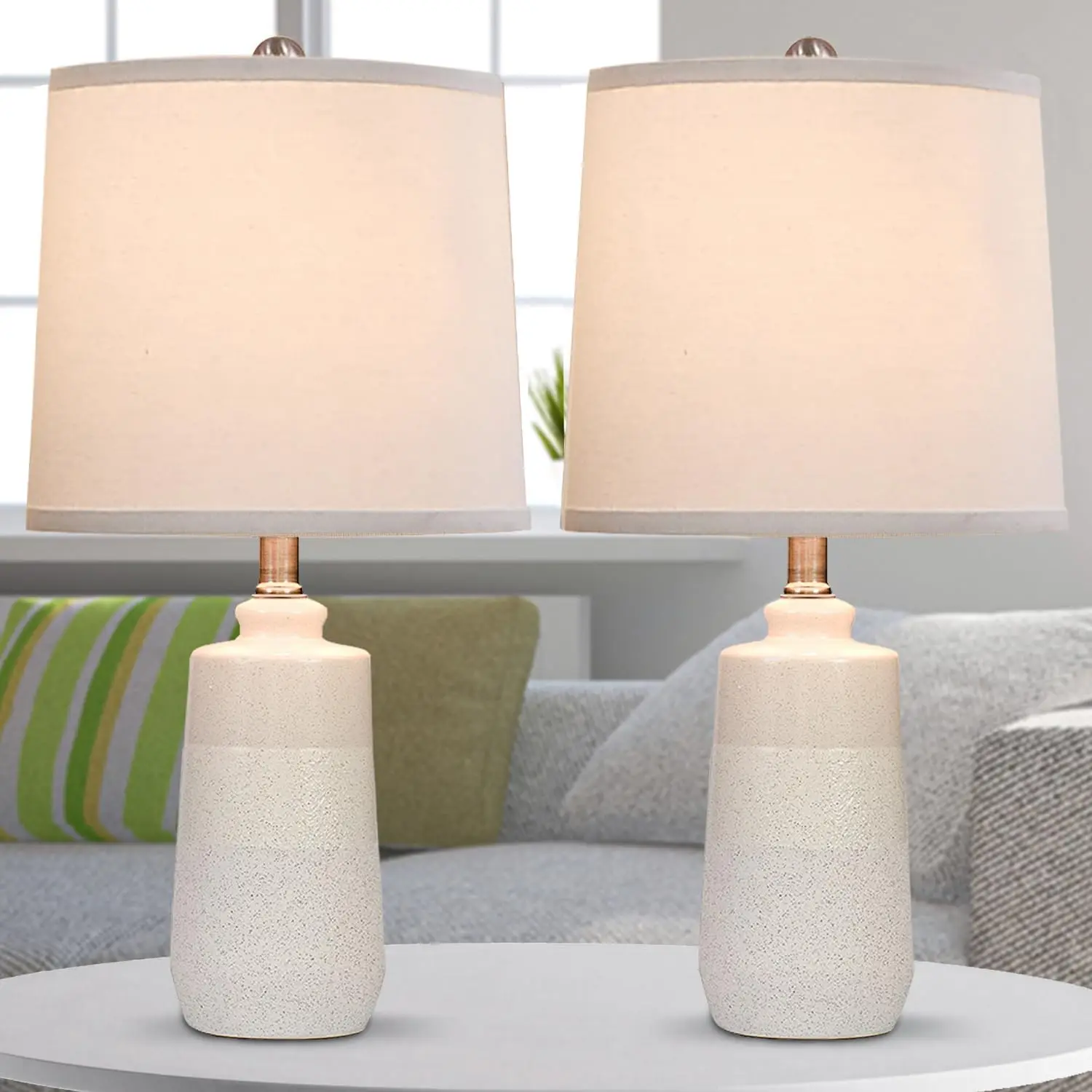 20.5" Ceramic Nightstand Lamps Set of 2, White Minimalist Table Lamps for Bedroom, Matte Finish