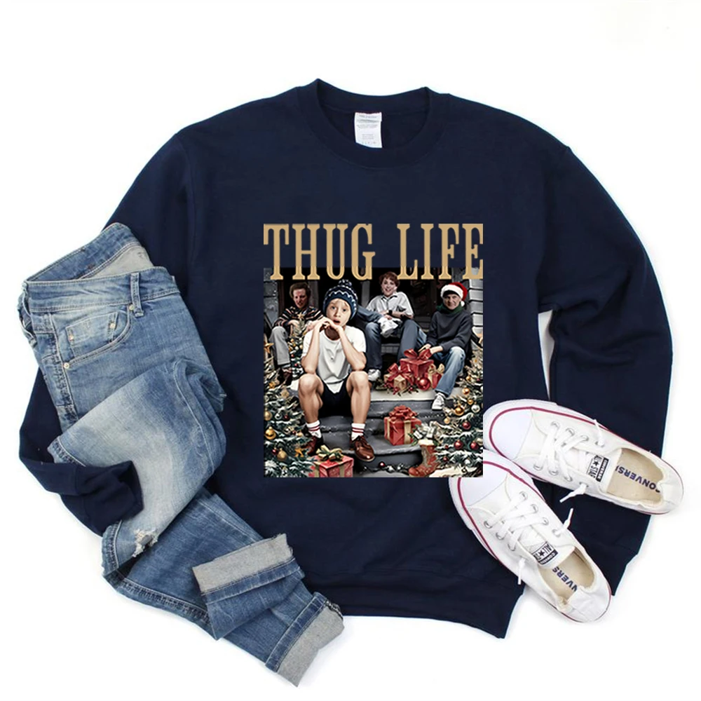 Solo en casa Película navideña Sudadera Thug Life Sudadera con capucha navideña divertida Kevin McCallister Plan de batalla Suéter Sudaderas de Navidad