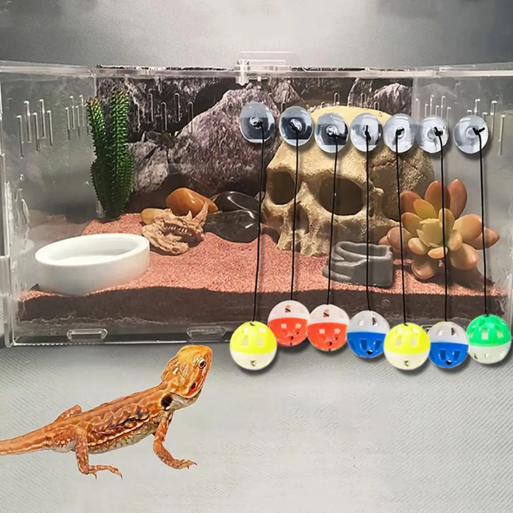 Colorful Gecko Ball Toy Wall Mount Plastic Sucker Bell Ball Small Hamster Self Happy Playing Toy Indoor Pet Ball Accessories