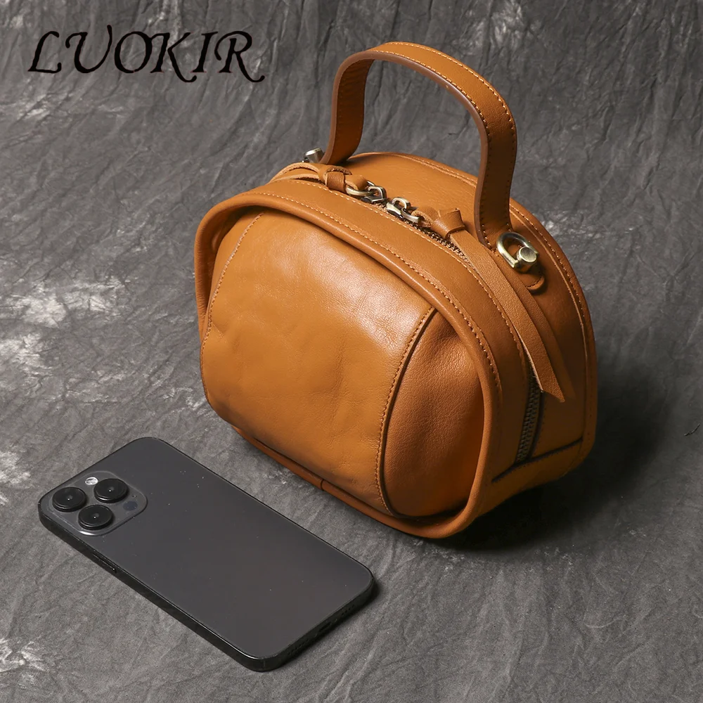 

LUOKIR Genuine Leather Women's Crossbody Bag Top Layer Cowhide Exquisite Handbag Daily Travel Mobile Phone Bag Bowling bag