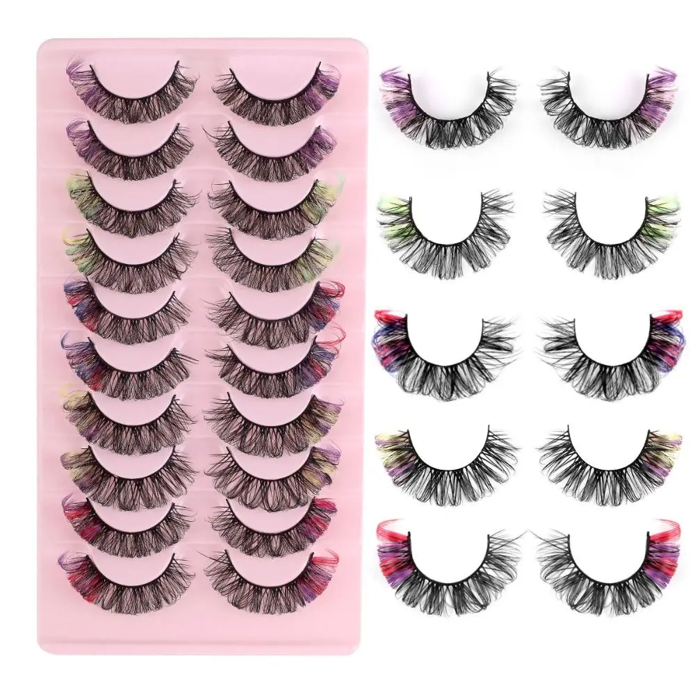 

10pair Fashion 3D Colorful False Eyelashes Natural Thick False Lashes Artificial Fibre Individual Eyelash Extensions Women