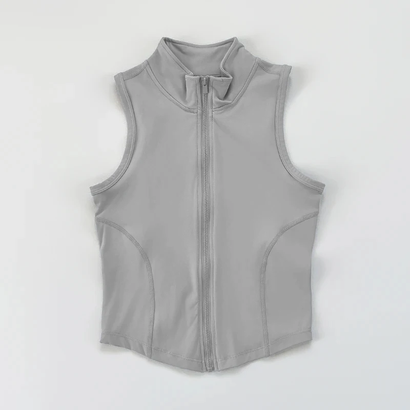 Sleeveless sports vest, quick-drying vest, women's sports crop top, stand-up collar zipper exercise vest