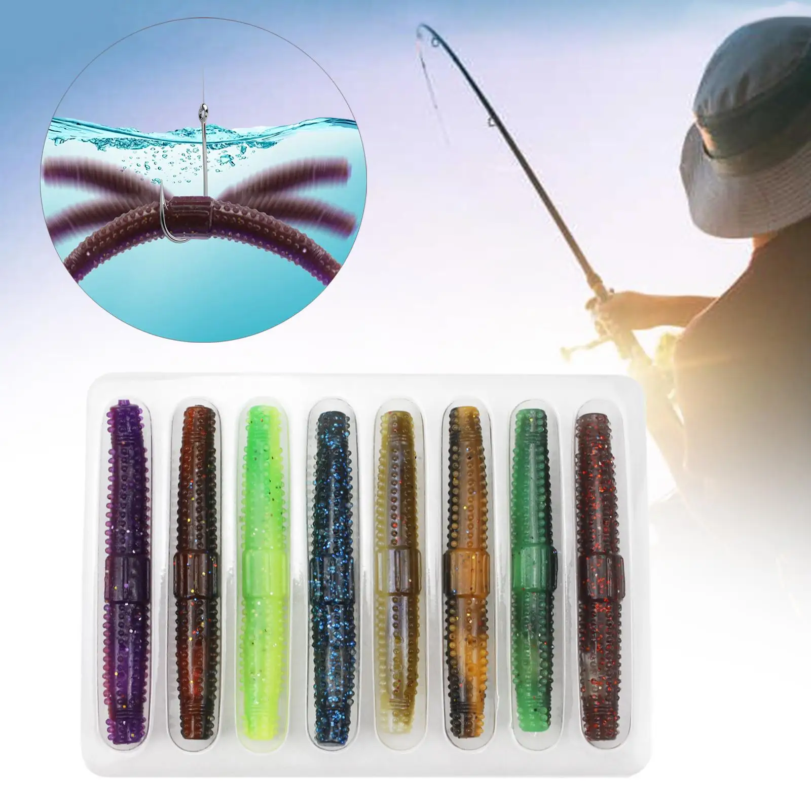 8Pcs Fishing Worms Bulk for Freshwater Easy to Use Built in Sound Bead 7cm Soft