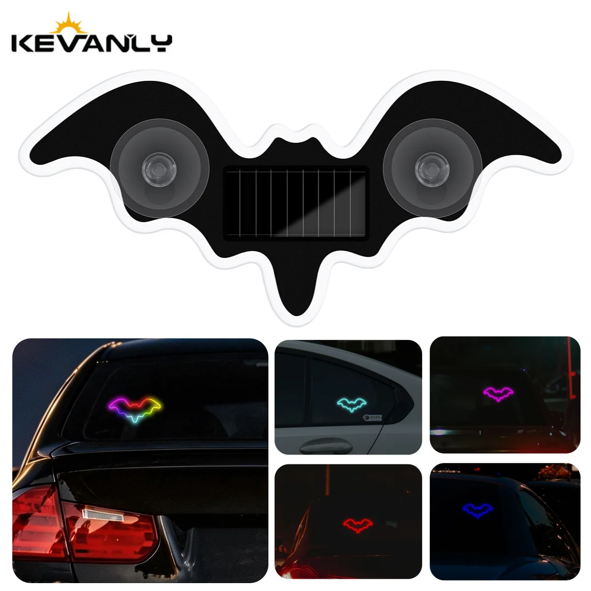 Bat-shaped Universal Solar Power Atmosphere Light Dynamic Gradient LED Fit Car Interior Ambient Light Decoration Accessory RGB