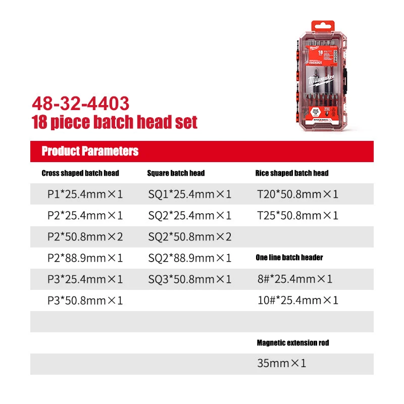Milwaukee 18-teiliges Stoßwellen-Bit-Set, Zubehör für elektrische Stoßwellen-Bit-Verlängerungswerkzeuge 48-32-4403 – Detail 2