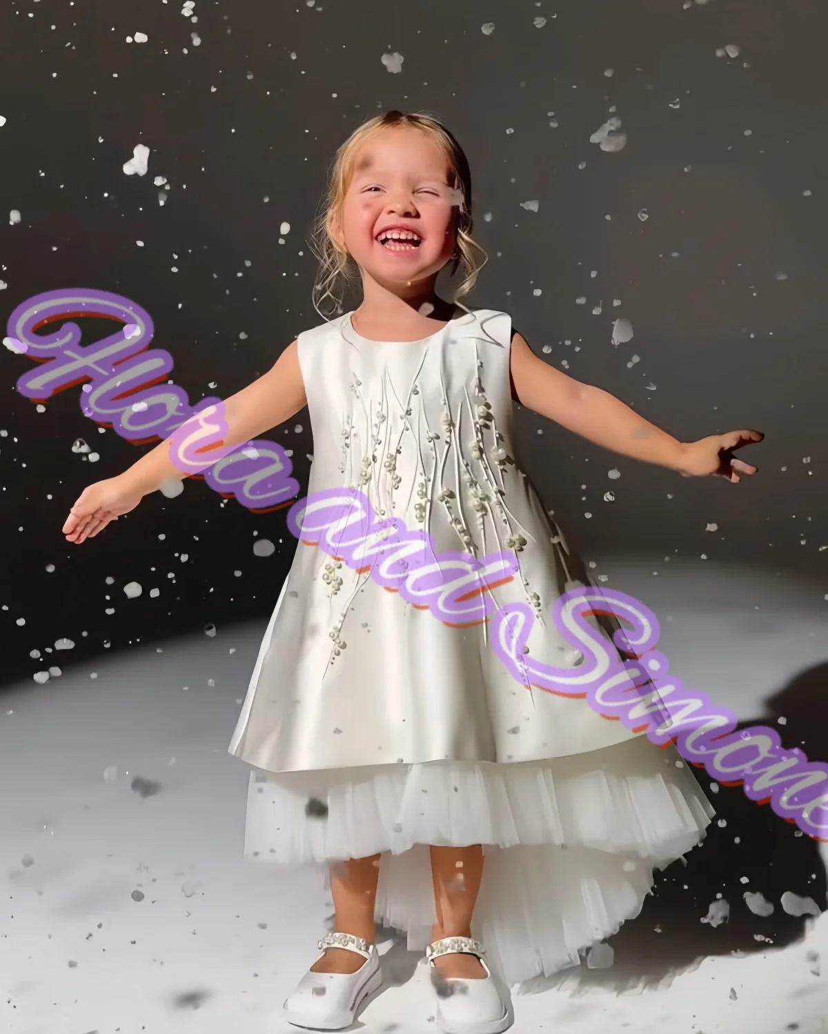 Elegant Sleeveless Beaded decoration Flower Girl Dress for Wedding Ceremonies Birthday Gift Parties Formal Receptions Customized