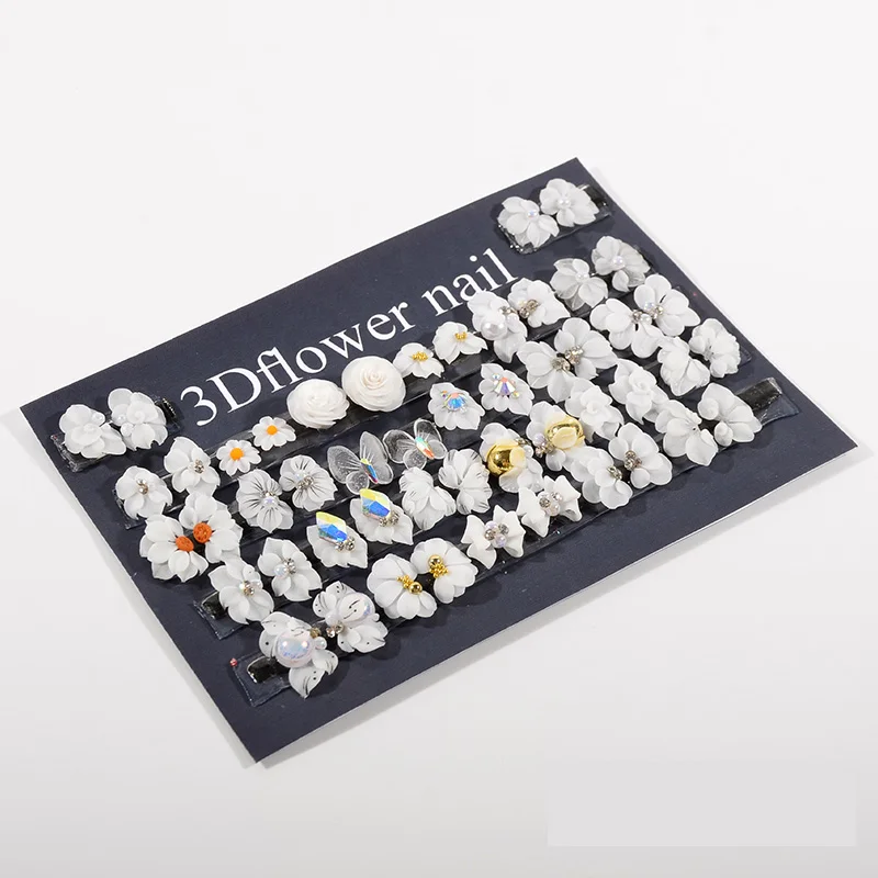 52pcs 3D Acrylic Flowers White Handmade Flowers Nail Charms Summer Designer DIY Nail Art Accessories Manicure