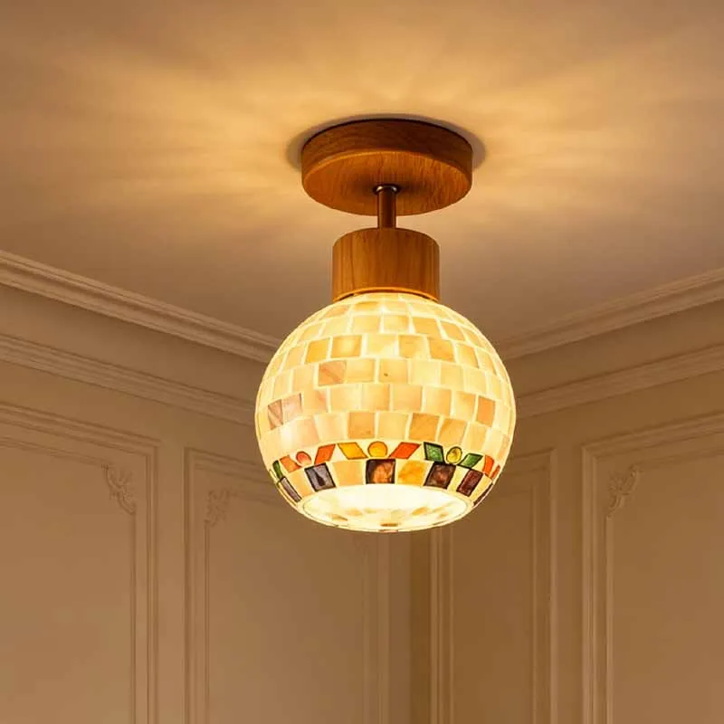 Retro Led Colorful Glass Ceiling Lamp Corridor Aisle Living Room Hanging Ceiling Light Entrance E27 Decorative Lighting Fixtures