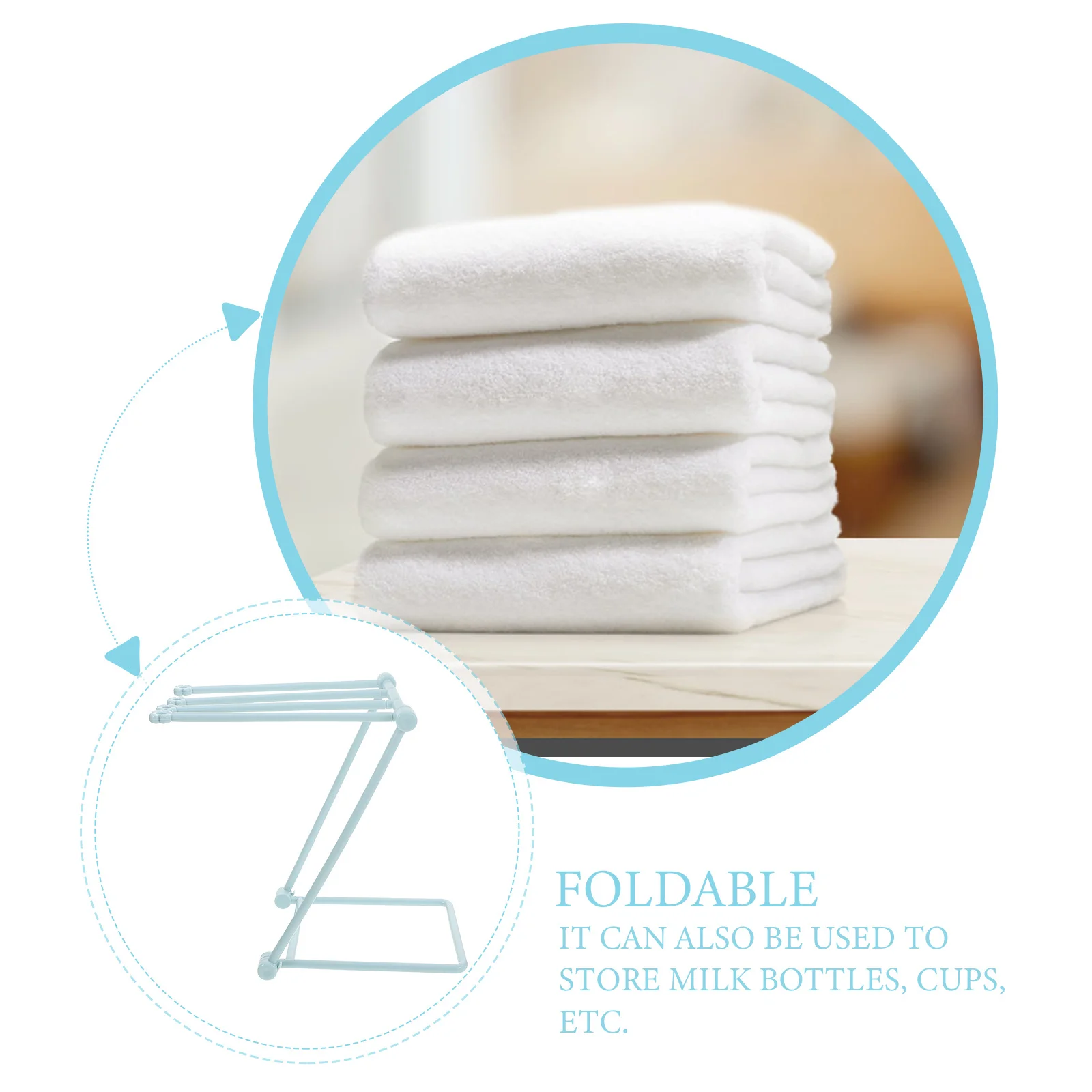 

Foldable Towel Hanging Rack Plastic Vertical Design Light Blue for Kitchen Bathroom Multipurpose Cloth Cup Bottle Storage