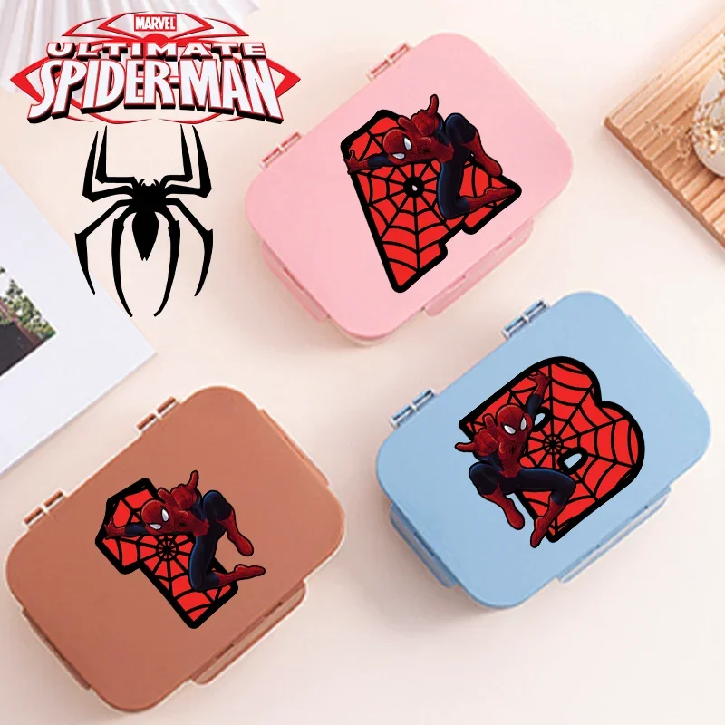 1200ml Marvel Spider-Man Letters Numbers Flip lid packed lunch box Spider Man Bento Box Microwaveable Comes with Tableware