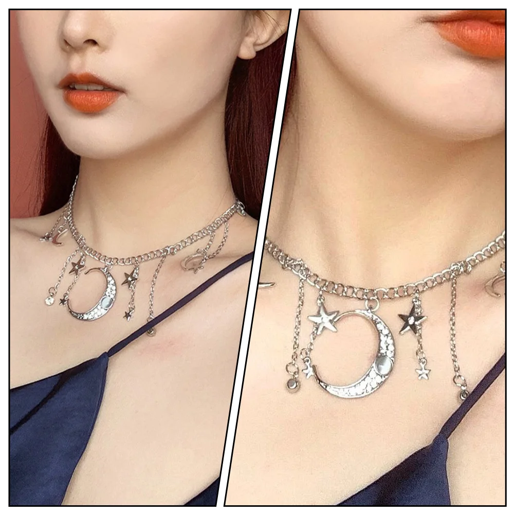 

1Pcs Star Moon Clavicle Necklace Titanium Steel Pendant Fashion Party Neck Jewelry Durable Delicate Female Necklace
