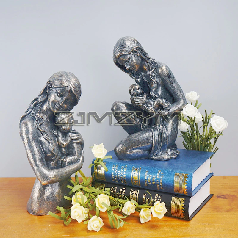 Retro Mother Holding Baby Statue Abstract Sculpture Mother's Day Gift Indoor Outdoor Decoration Home Garden Shelf Decor