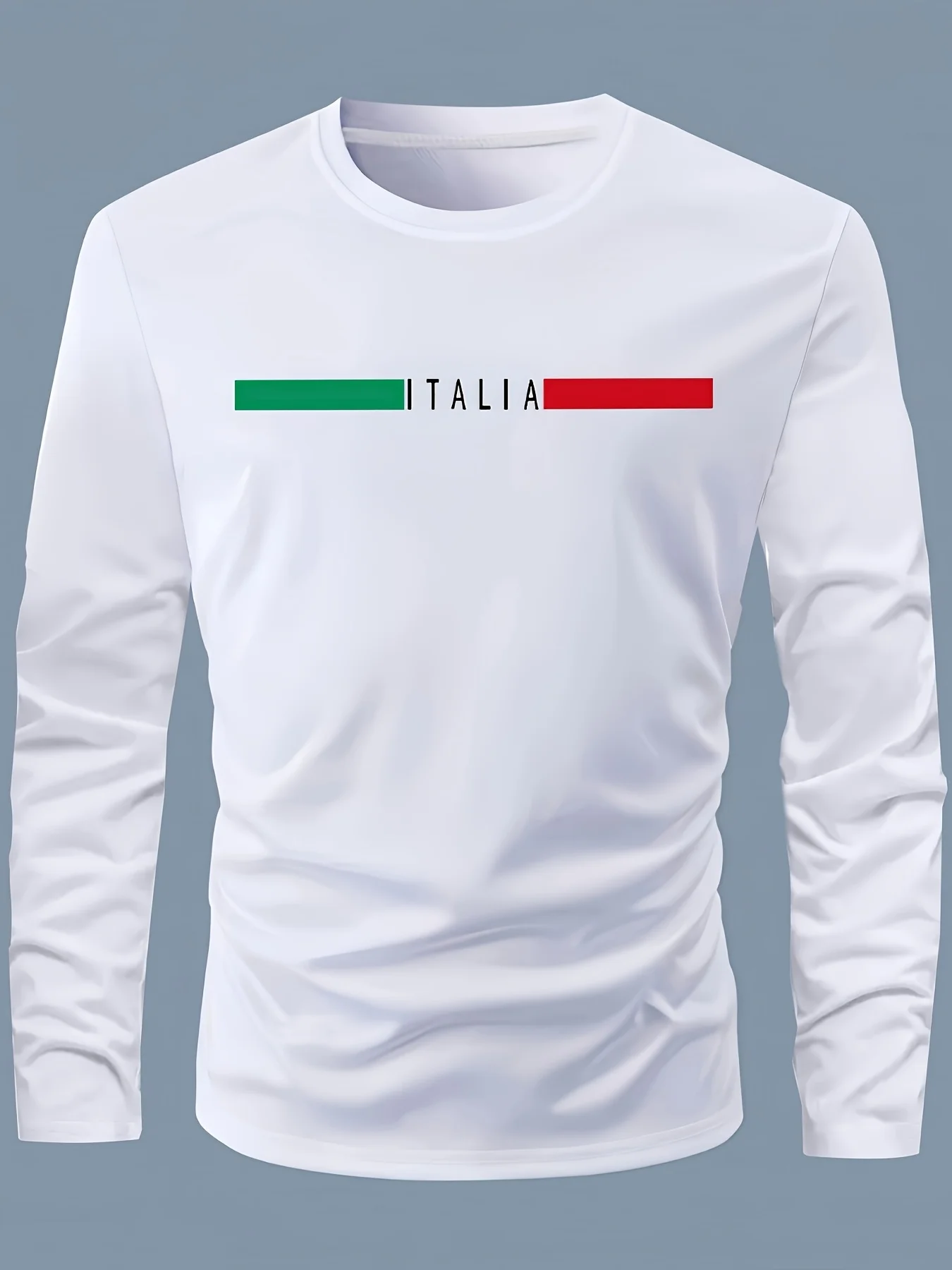 Men's 100% pure cotton comfortable casual loose oversized Italian style printed sports round neck long sleeved T-shirt top