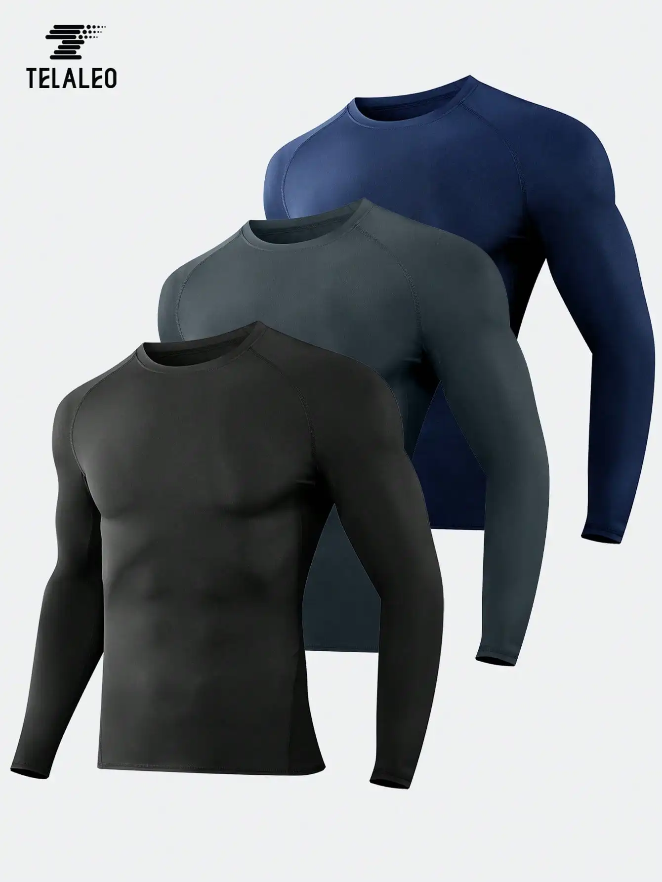 

3-Pack Men's Long Sleeve Compression Shirts - Black, Charcoal, Navy - Athletic Base Layer
