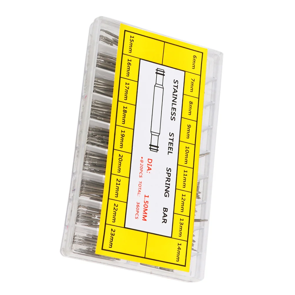 360 قطعة حزام (استيك) ساعة الربيع القضبان الفولاذ المقاوم للصدأ 18 أحجام 6-23 مللي متر مزدوجة شفة ربط دبوس أداة إصلاح للرجال والنساء #6