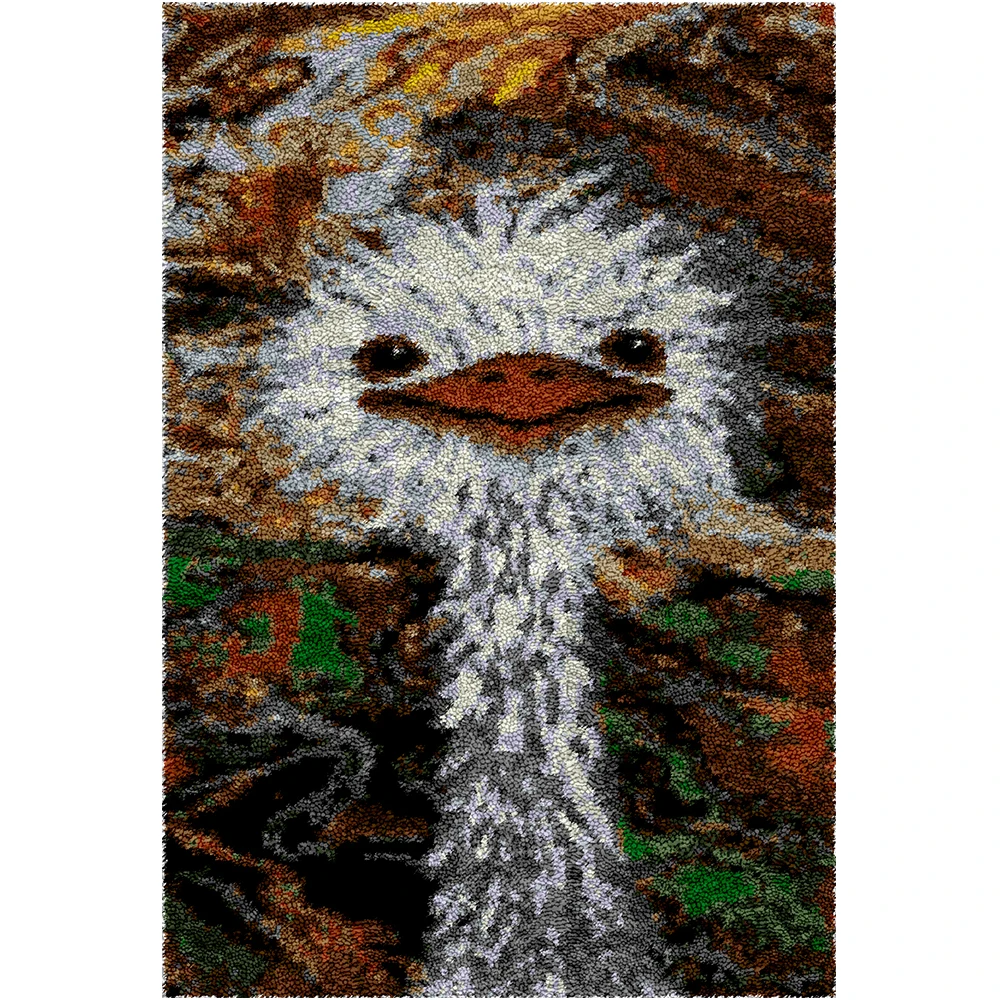 

Latch Hook Rug Kits DIY Crochet Carpet Ostrich Patterns Pre-Printed Canvas Yarn Rug Embroidery Crafting Arts for Adults