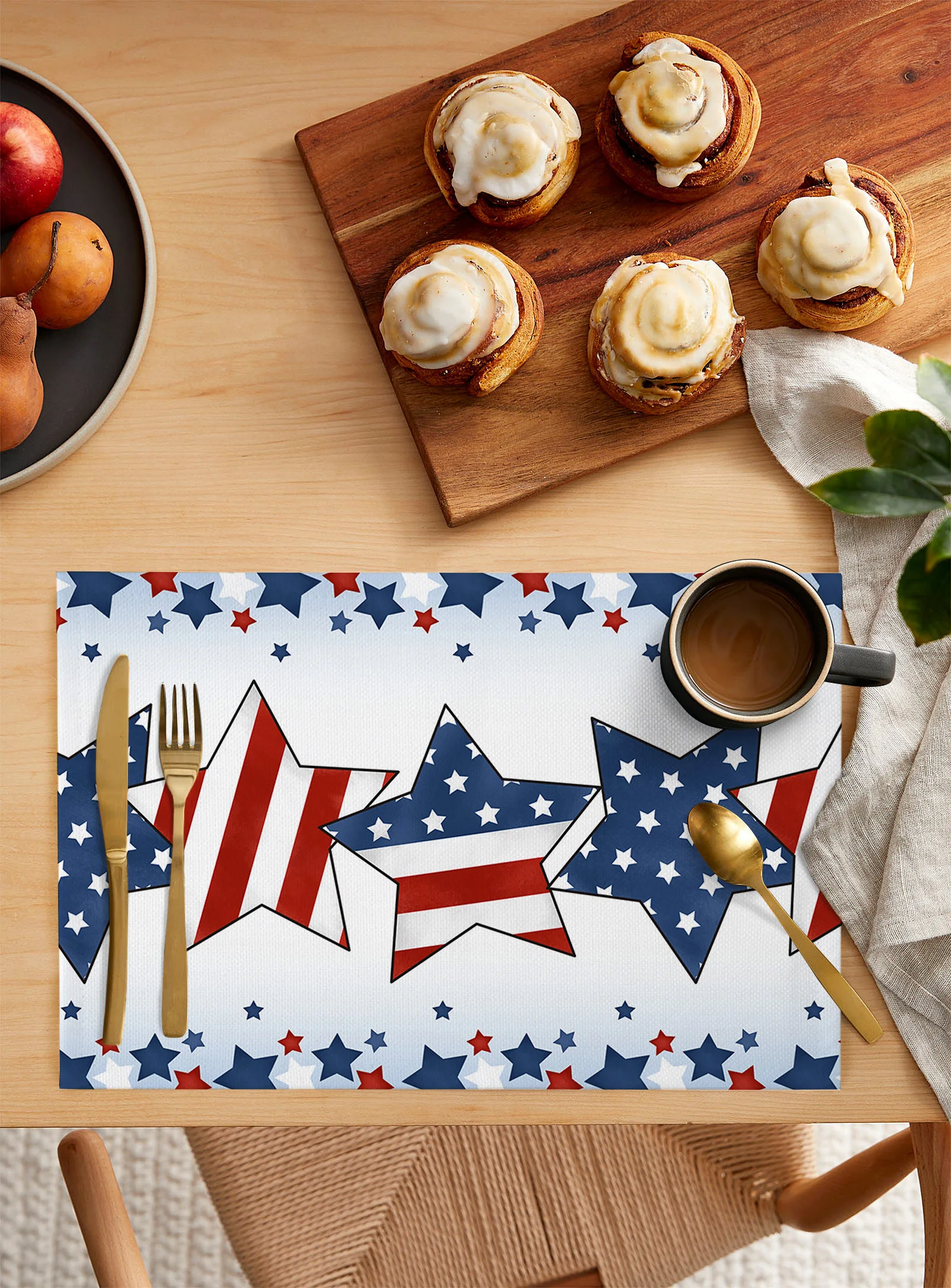 Independence Day Patriots Pentagram Dining Placemat Table Tableware Mats Kitchen Dish Mat Pad 4/6pcs Table Mat Home Decoration