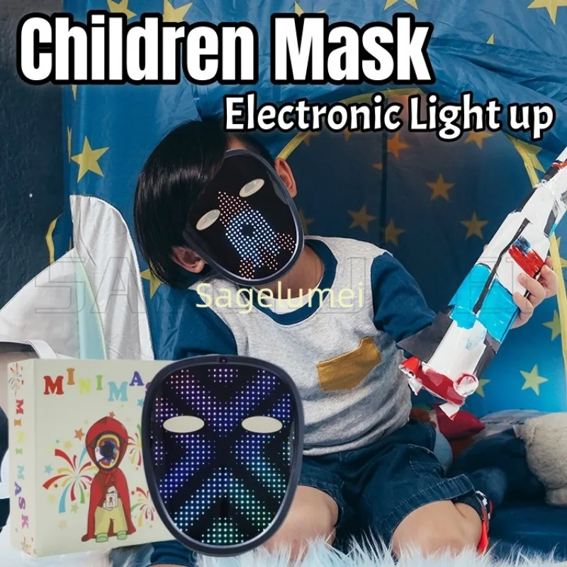 Kids Luminous Mask 2025 Children Electronic Light up Mask LED Mask with Gesture Sensing for Halloween Party Festival Performance
