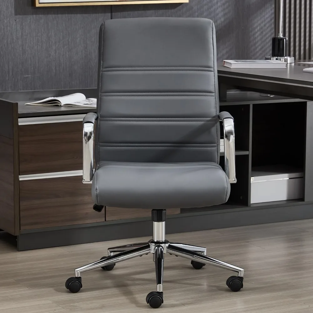 эргономичное вращающееся офисное кресло с высокой спинкой и регулируемой высотой, кожа склеенная, черный