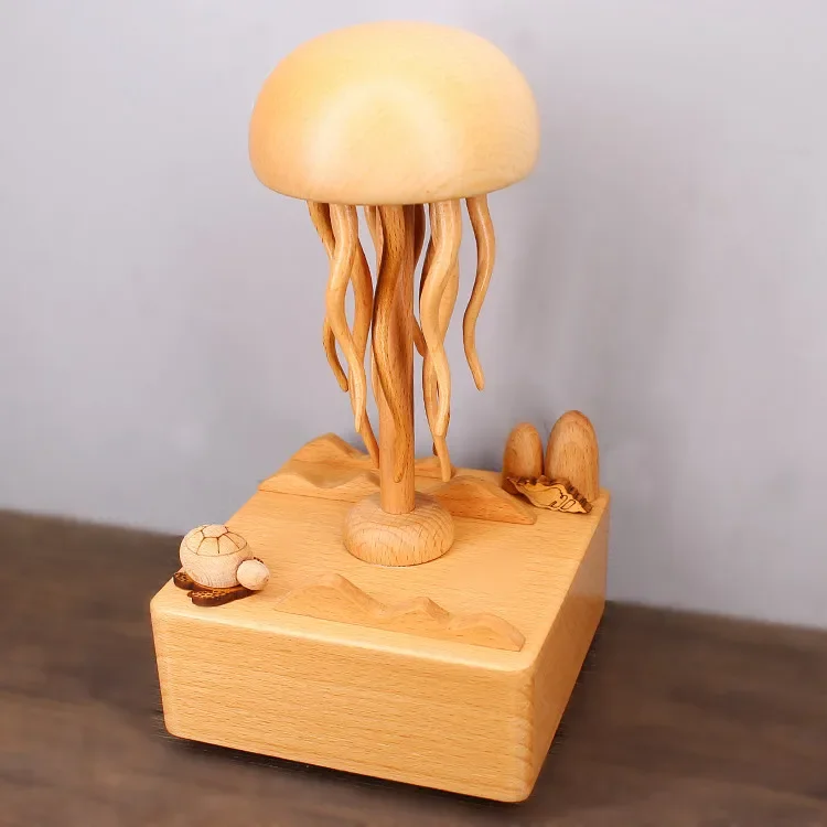 2023 online celebrity Explosions Mechanical Jellyfish Ocean Series Music Box Wooden Jellyfish Live Delivery Jellyfish