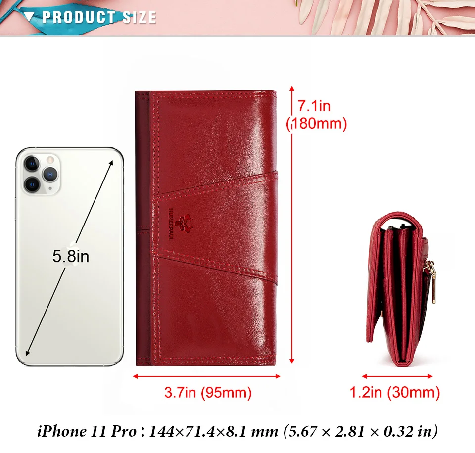 KAVIS 100% Echtes Leder Frauen Geldbörsen Lange Mit Handy Halter Weibliche Handliche Brieftasche Für Mädchen Dame Geld Tasche – Detail 3