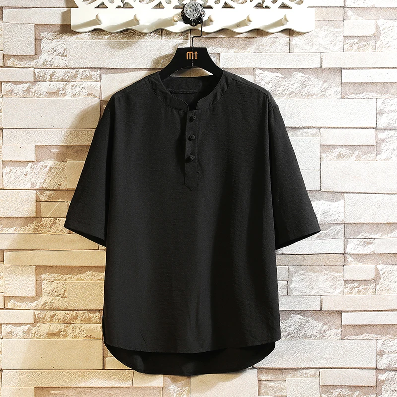 

Loose Fit Linen T-irt Men's ort Sve Summer Thin Sle Ice Silk Big Size Trendy Cotton Linen plus Size f Sve