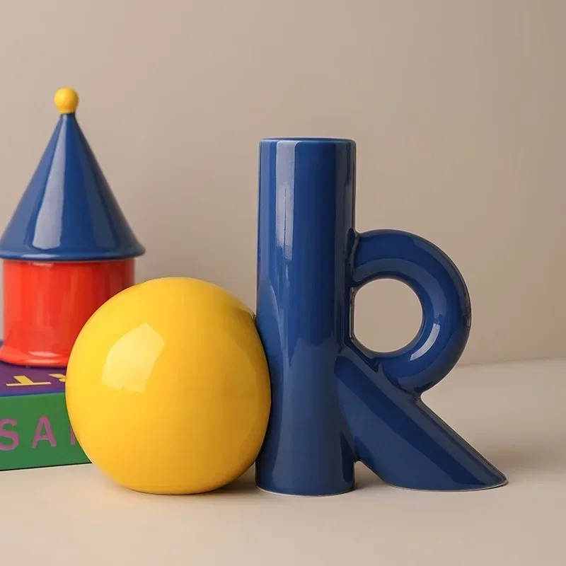 Ceramic Vase OK Letters Cartoon Abstract Cut-out Flower Vase Flower Arrangement Accessories Ceramic Handicraft Ornaments