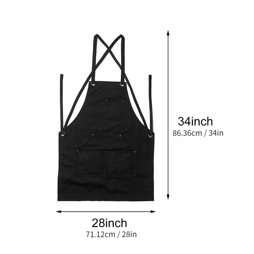 1pc Unisex Work Apron For Men, Canvas Black Apron Bib, Adjustable Cooking Kitchen Aprons For Woman With Tool Pockets