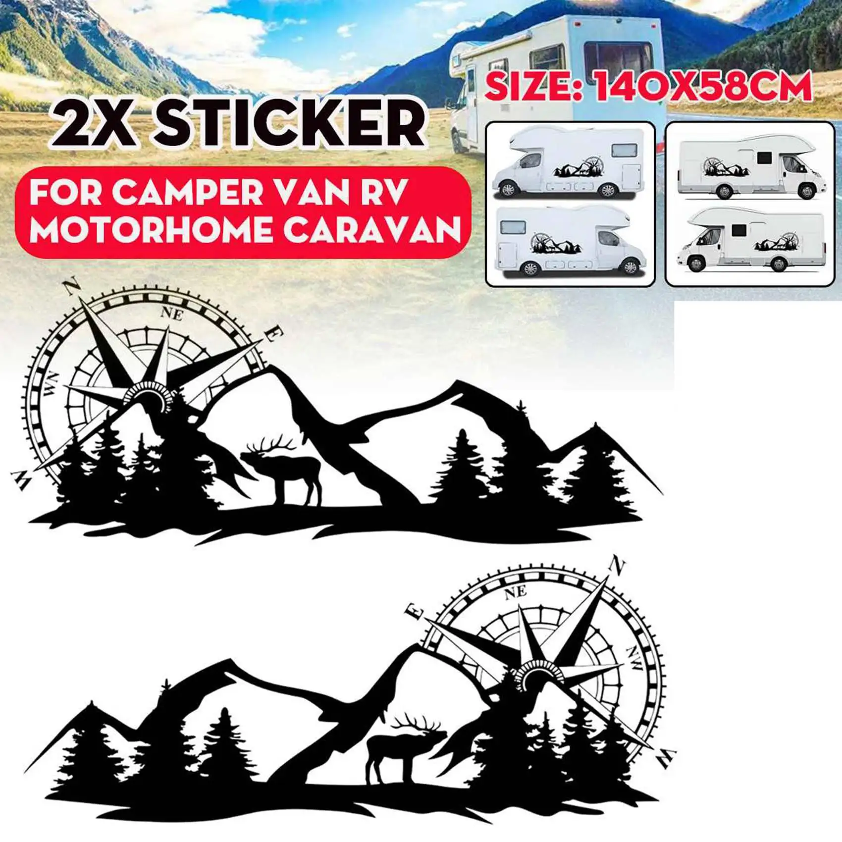 4X RV Motorhome Universal Body Sticker DIY Compass Navigation Animal Decal Sticker Decoration for Car Caravan Trailer