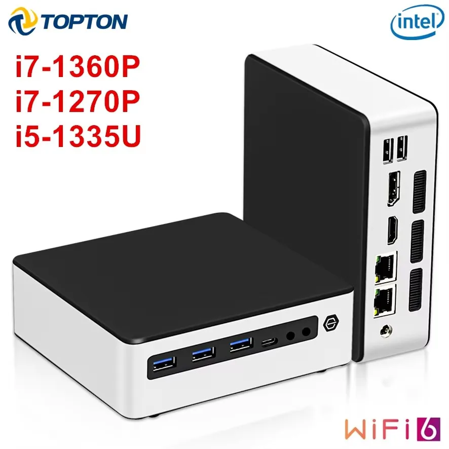 

Topton 2 LAN 13th Gen Mini PC i7 1360P 1270P 2xDDR5 4800MHz 2*NVMe Windows 11 NUC Mini Gaming PC Portable Computer HTPC WiFi6