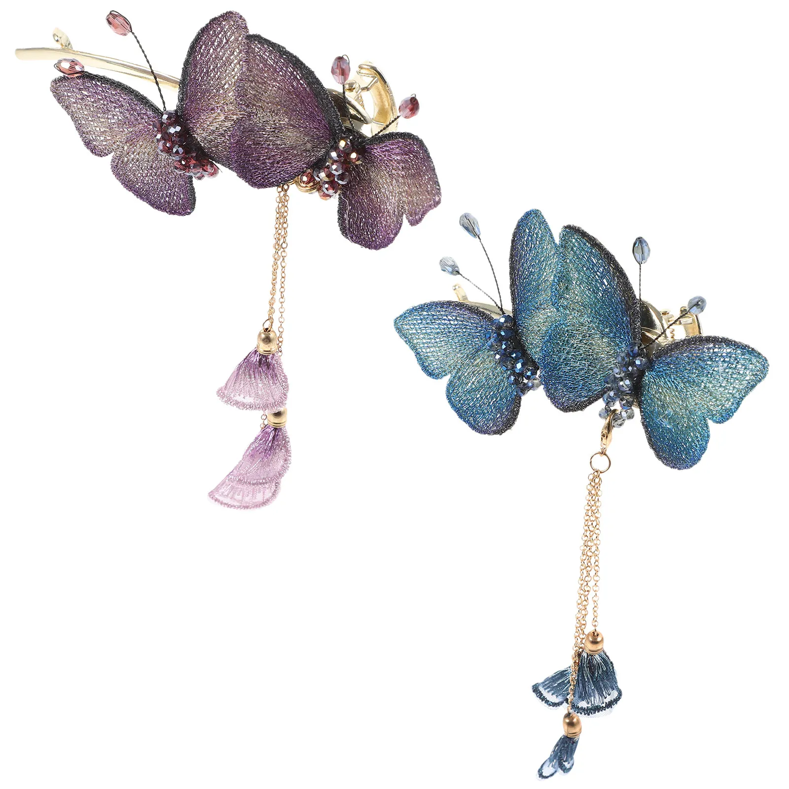 

2Pcs Butterfly Hair Clip for Women Exquisite Metal Tassel Hairpin Fashionable Rhinestone Hair Accessories Long-Lasting Wear