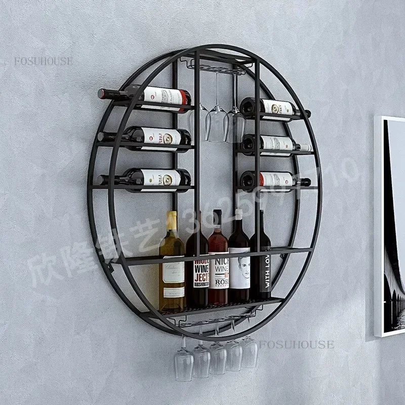 Luxury Bar Cabinet Wine Display Rack Wall Mounted Rack Iron Cabinet Kitchen Hanging Household Meuble Vitrine Bar Furniture